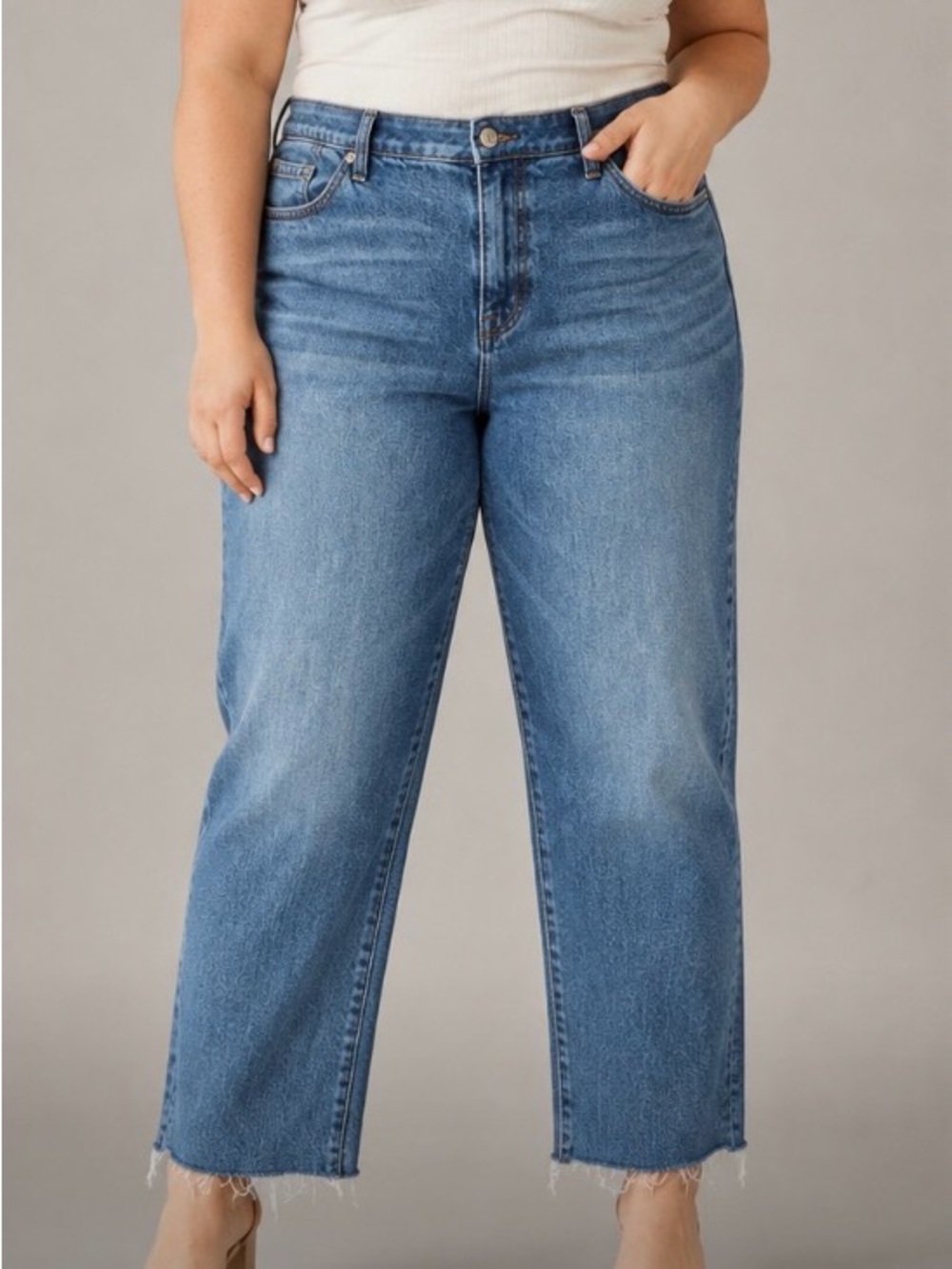 torrid Medium Blue Baggy High-Rise Straight Leg Raw Hem Jean Size 18S